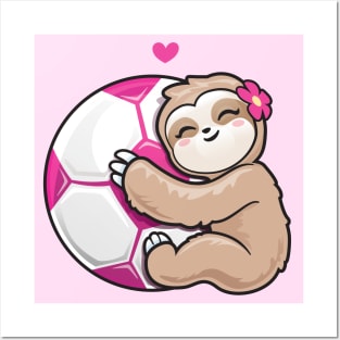 Girls Soccer Adorable Sloth Loves Pink Ball Posters and Art